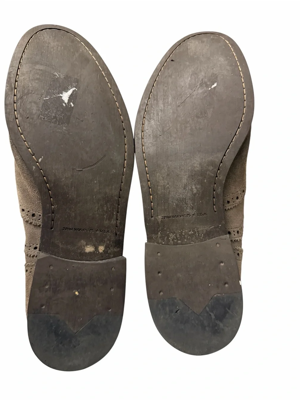 John Varvatos Men's Suede Wingtip Oxfords - Taupe Gray, pre-owned, SZ12